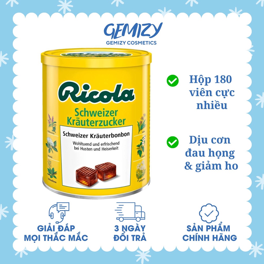 Kẹo ngậm thảo dược Ricola Original Đức hộp 180 viên giảm ho, khàn giọng - Gemizy Shop