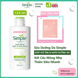 Sữa Dưỡng Da| Kem Dưỡng Ẩm Simple Kind To Skin Hydrating Light Moisturiser Giúp Giữ Ẩm Và Nuôi Dưỡng Da125ml