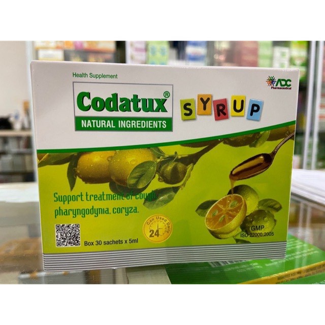 Codatux Syrup giúp giảm ho và viêm họng, hộp 30 gói
