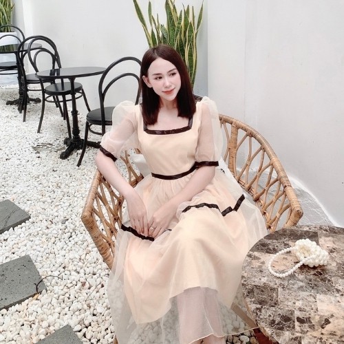 [Mã FAGREEN1505 giảm 10% tối đa 30K đơn 99K] Đầm Nữ ❤ đầm nude viền đen kiểu dáng tiểu thư, đẹp ❤KÈM HÌNH THẬT | BigBuy360 - bigbuy360.vn