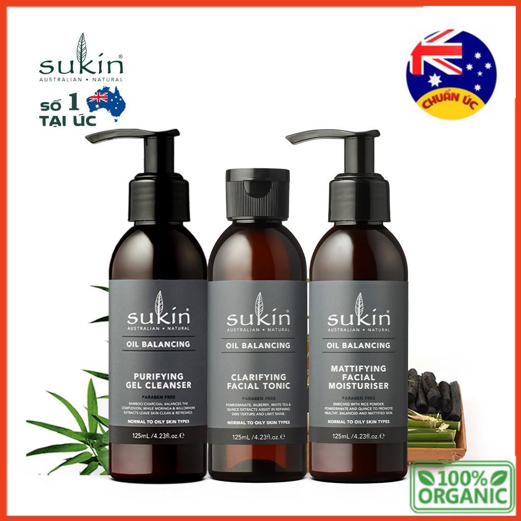 Combo Kiềm Dầu Ngừa Mụn Sukin Oil Balancing Gel Rửa Mặt 125ml +  Nước Cân Bằng 125ml + Kem Dưỡng Ẩm 125ml Vn