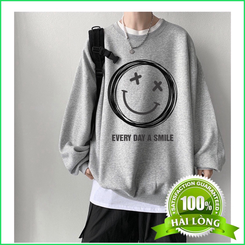 Sweater nam nữ HTSTORE Áo nỉ cổ tròn dài tay nam nữ họa tiết mặt cười vui vẻ đáng yêu dày ấm nhiều màu