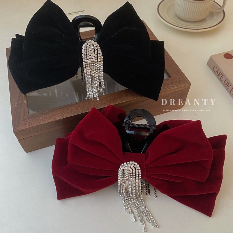 Kẹp Tóc Hình Nơ Đính Đá Phối Tua Rua Phong Cách Retro Thời Trang Cho Nữ