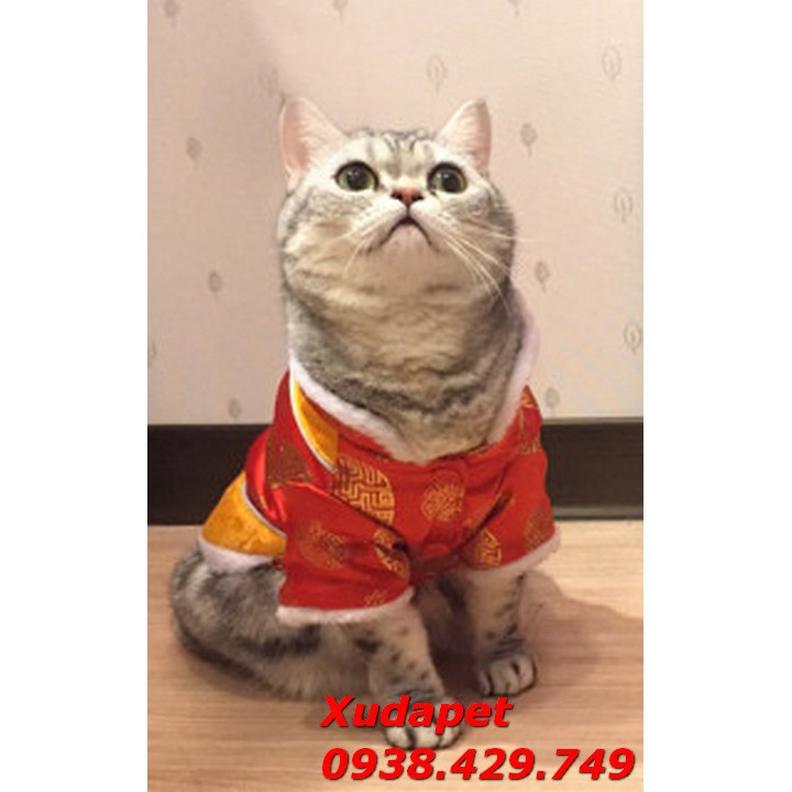 Áo Tết Cho Chó Mèo Kiểu Gấm Sườn Xám Vàng Đỏ giúp thú cưng phong cách hơn khi mặc dịp Tết - Xudapet - SP000284