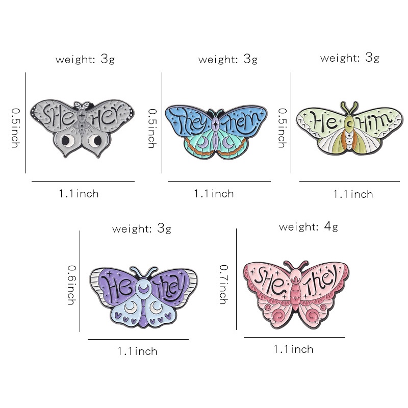 Ghim Cài Áo Hình Bướm / Ếch / Chữ Tiếng Anh He Him She Tráng Men Cá Nhân Dùng Làm Quà Tặng Bạn Bè