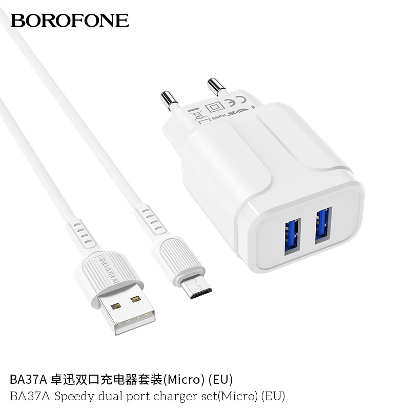 Bộ sạc cáp 2.4A BOROFONE BA37A gồm 2 cổng USB dây dài 1m - Chính hãng