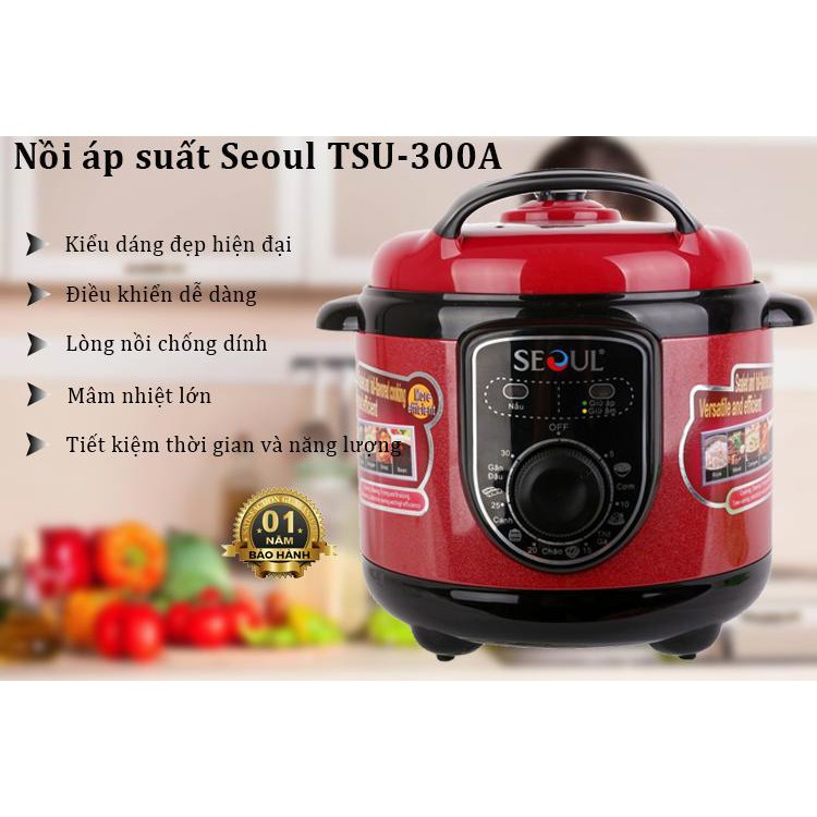 Nồi áp suất điện đa năng Seoul TSU-300A 3 lít-Bảo hành uy tín - LỖI 1 ĐỔI 1