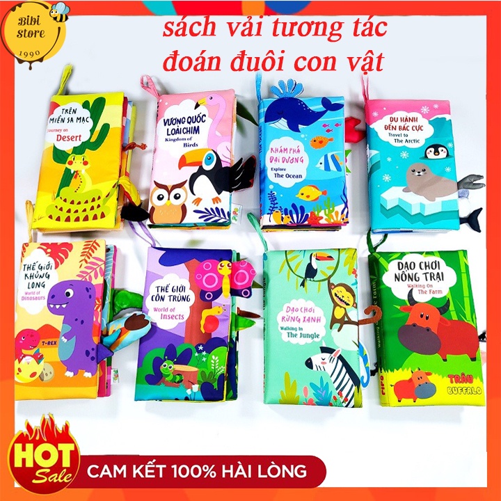 Sách vải PiPoVietnam tương tác đoán đuôi con vật - Hàng chính hãng, rất thích hợp cho bé từ 06- 36 tháng