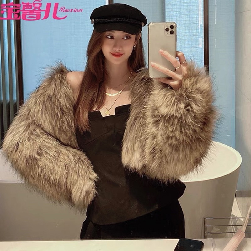 Áo khoác lông nữ hai màu trắng/ nâu sang trọng dành cho nữ hàng quảng châu loại đẹp