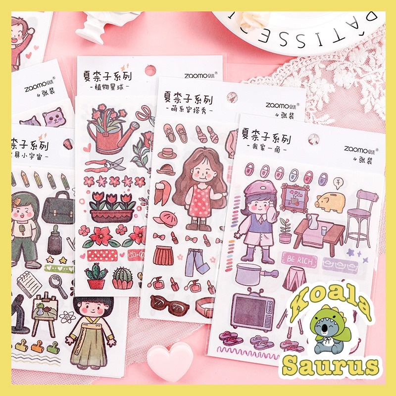Set 4 tờ WASHI STICKER CUTE dán trang trí sổ bullet journal
