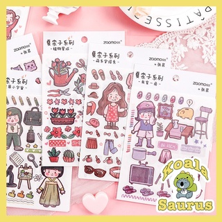Set 4 tờ washi sticker cute dán trang trí sổ bullet journal