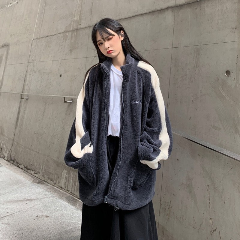 Áo khoác cardigan dáng rộng tay lỡ màu tương phản thời trang thu đông