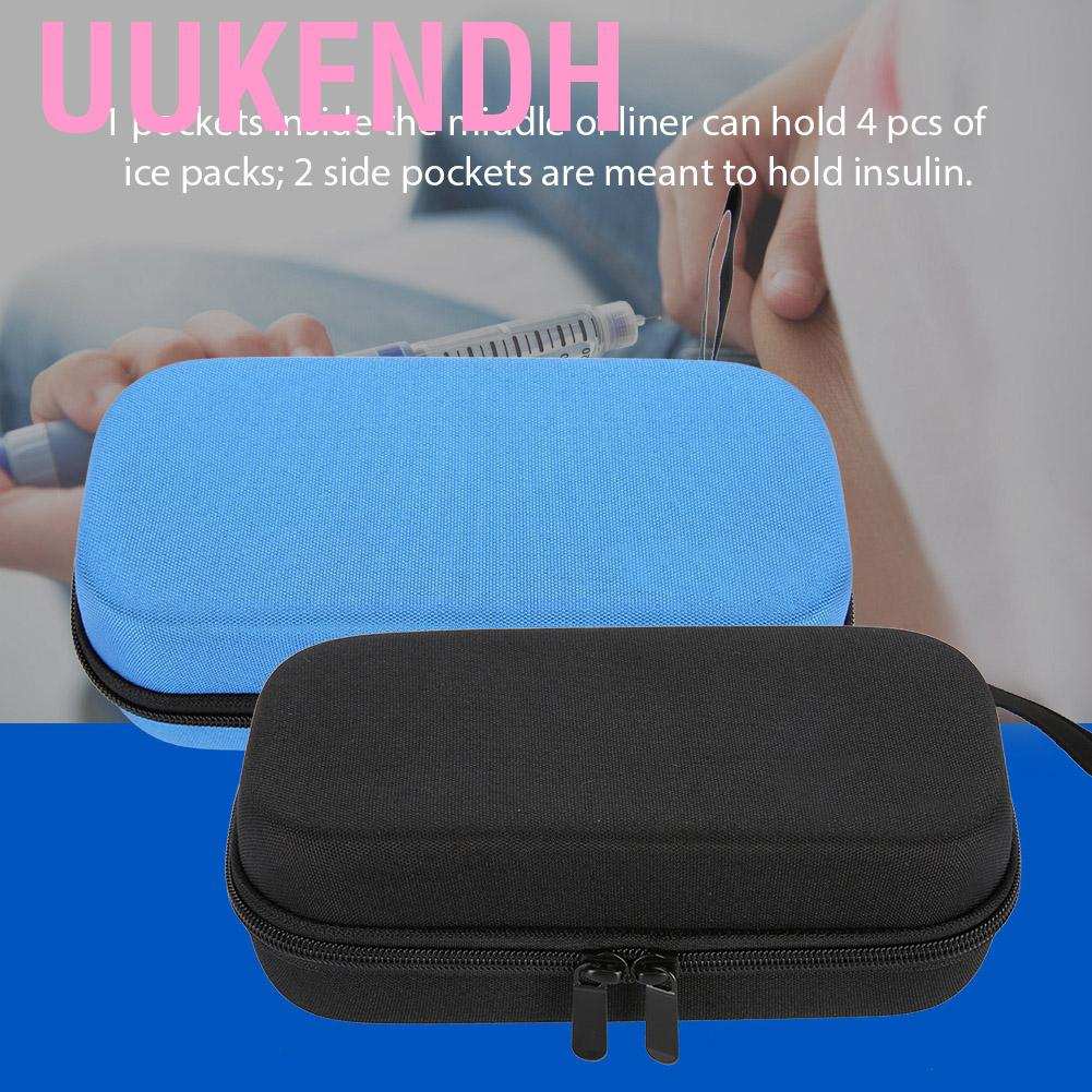 Uukendh Insulin Pen Case Hard  Double Zipper Diabetic Travel Bag Durable Waterproof Oxford Cloth Portable for Supplies Glucose Meter