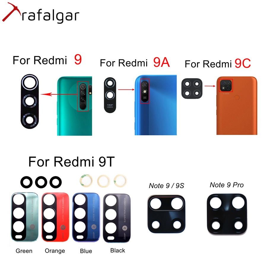 Set 2 Nắp Đậy Ống Kính Camera Sau Bằng Kính Thay Thế Chuyên Dụng Cho Xiaomi Redmi 9 9A 9C 9T Note 9 Pro 9S Note9
