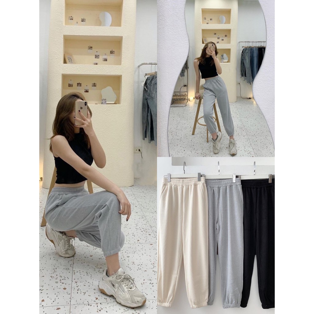 Quần nỉ tăm, quần nỉ thu đông, quần nỉ bo gấu ulzzang mặc được 2 kiểu bo, suông freesize | BigBuy360 - bigbuy360.vn