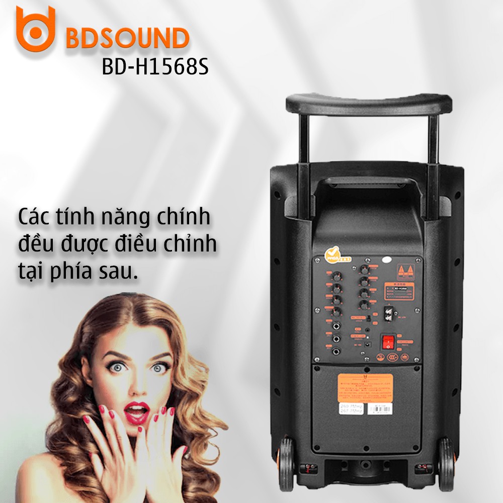 [TẶNG 2 MIC] Loa Karaoke-Loa Bluetooth Karaoke BD-H1568A Bass : 40CM+1 Trest, Công Nghệ Sản Xuất Đức, Màn Hình LED