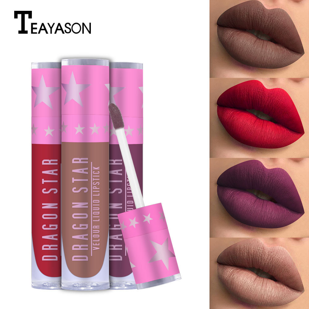 Mờ Nhung Tím Đen Trắng Matte Lipstick Không Thấm Nước Không Dính Cốc Ngôi Sao Son Bóng Ánh Kim