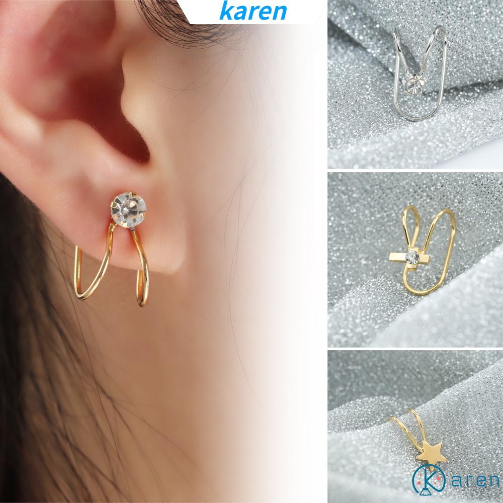 Khuyên Kẹp Vành Tai Bằng Thép Không Gỉ Hình Ngôi Sao / Mặt Trời Màu Vàng Thời Trang