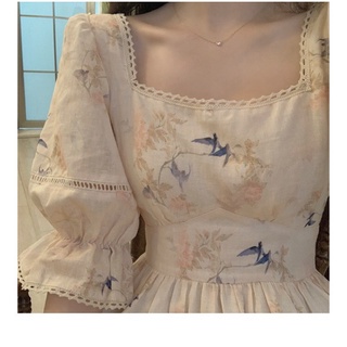 RN169_rập giấy may đầm cổ vuông nữ
