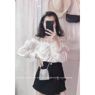 set áo bẹt vai phối quần giả váy   có tách