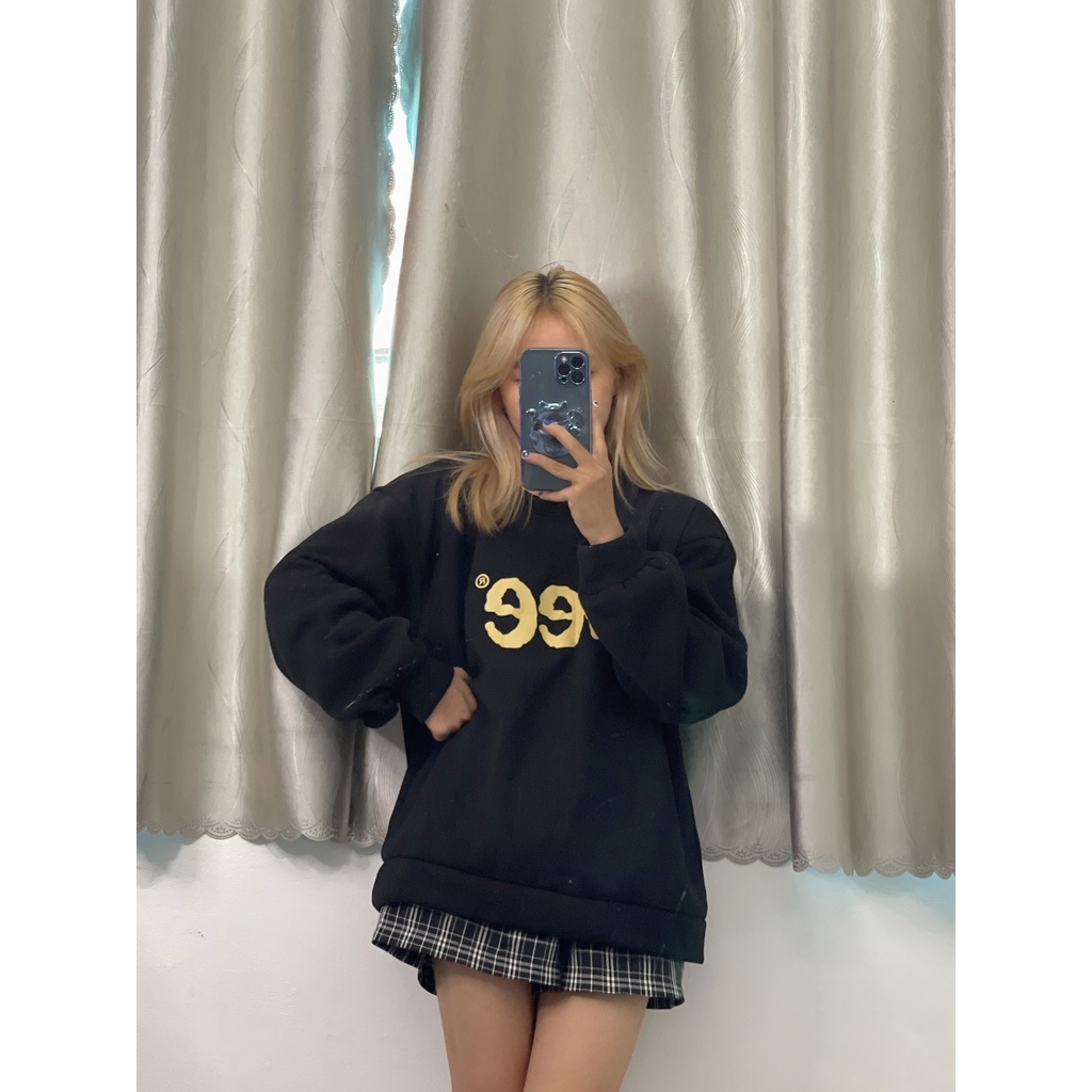 Áo sweater nỉ bông dáng rộng tay bồng dày dặn free size LEE
