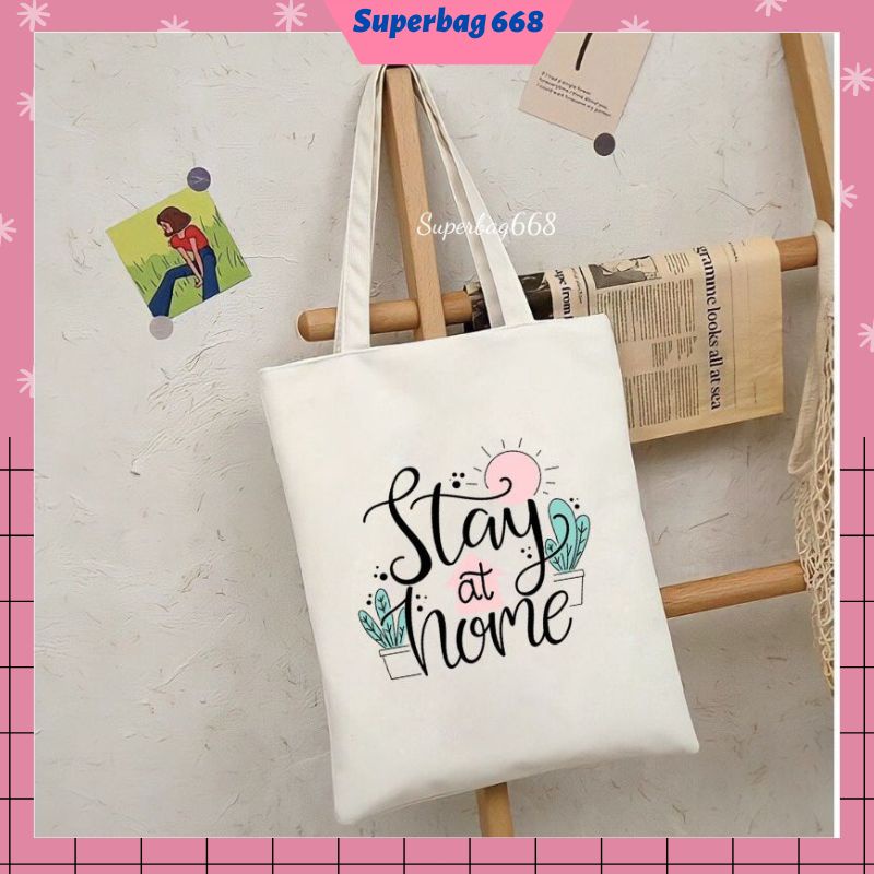 Túi tote vải canvas Hàn Quốc hoạ tiết chữ in sắc nét đựng vừa A4 laptop đi chơi đi học Superbag668 HQ215