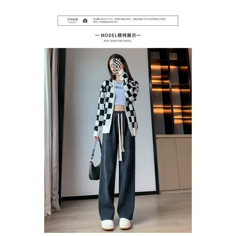 Quần ống rộng Lưng Cao Màu Đen Phong Cách retro Mỹ Thời Trang Cho Nữ