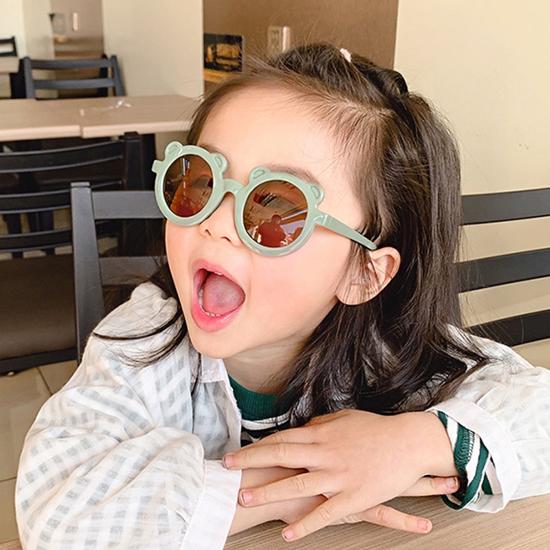 Kính Mát Gọng Tròn Chống Tia UV Hình Gấu Hoạt Hình Thời Trang Cho Bé