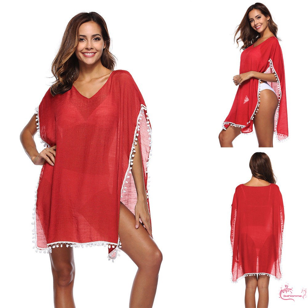 ღ𝓂ℰSexy Women V Neck Bathing Suit Bikini Swimwear Cover Up Beach Wrap Dress