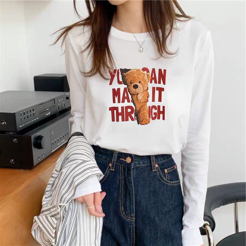 Áo thun dài tay cotton hình gấu siêu xinh