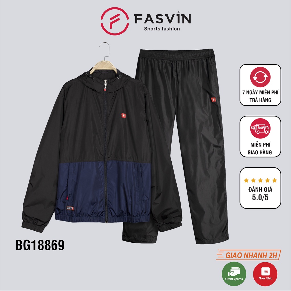 Bộ thể thao nam Fasvin BG18869.HN vải gió mềm mại hai lớp lót lưới mũ liền cản mưa cản gió tốt - Hàng mới về