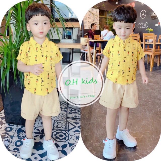 Set sơ mi cổ tàu quần kaki
