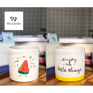 Chậu đất nung vẽ trồng cây cảnh, trụ tròn để bàn