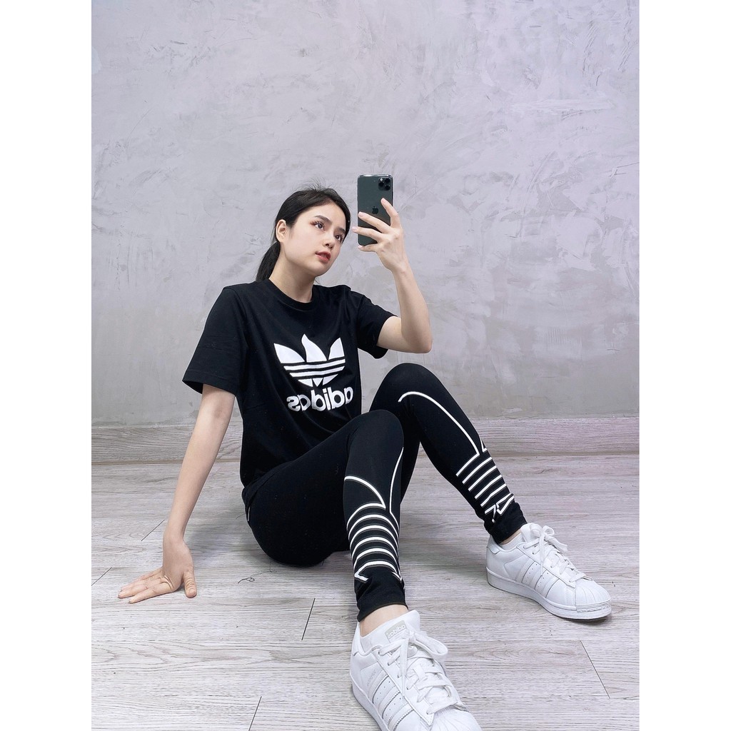 (HÀNG XUẤT XỊN) Quần legging das đen logo to 1655 BIG LOGO OUTLINE TREFOIL TIGHTS Made in Cambodia full tag | BigBuy360 - bigbuy360.vn