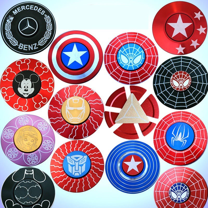 Hoạt Hình Con Quay Đồ Chơi Fidget Spinner Hình Captain America Iron Man Spider-Man Bằng Kim Loại