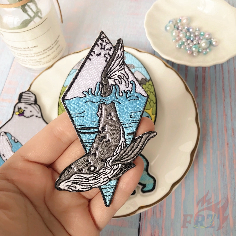 ☸ Ins - Blue Ocean : Bear / Whale / Lung Iron-on Patch ☸ 1Pc/4Pcs DIY Sew on Iron on Badges Patches