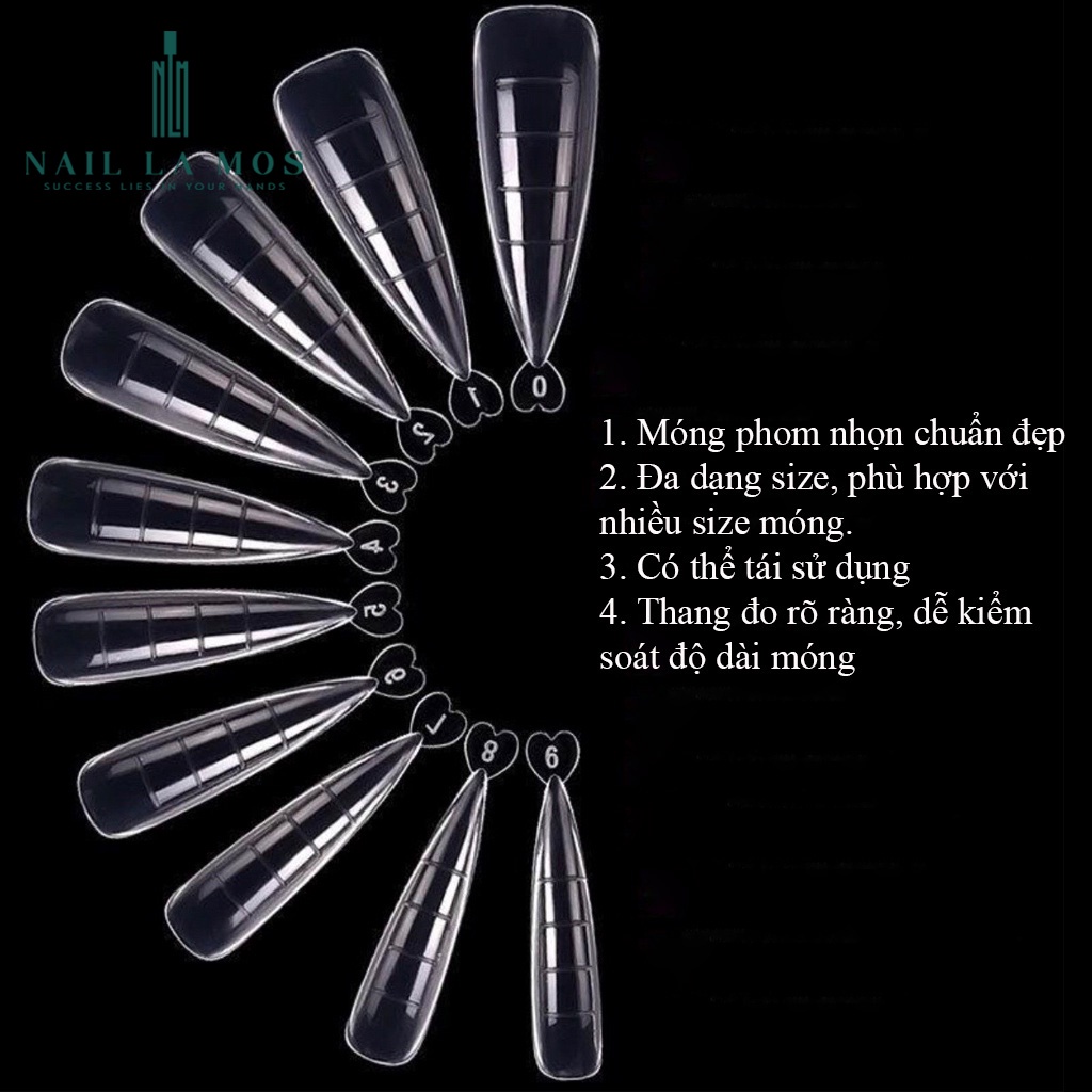 Móng nhọn úp gel gôm định hình phom móng - Hộp 100 móng phom nhọn đánh số dễ sử dụng