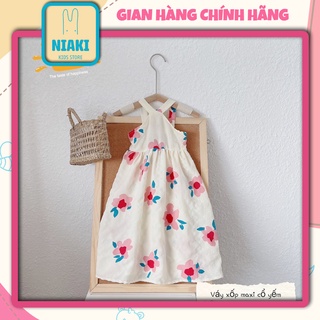 Váy Xốp Maxi Cổ Yếm Hoạ Tiết Hoa Xinh Xắn Điệu Đà Cho Bé Gái NIAKI -TT24