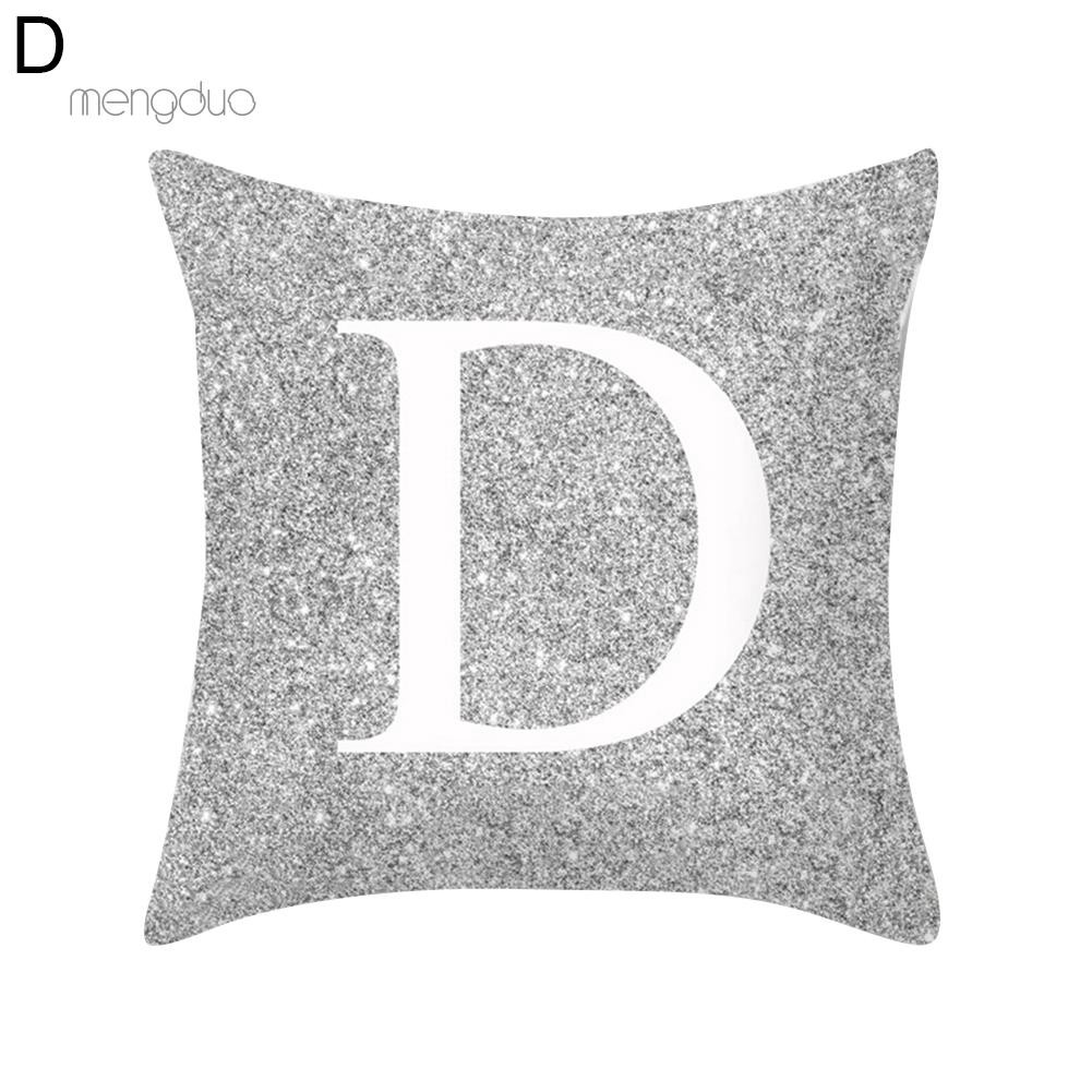 Vỏ gối vuông in chữ bạc từ A-Z trang trí giường ghế sofa