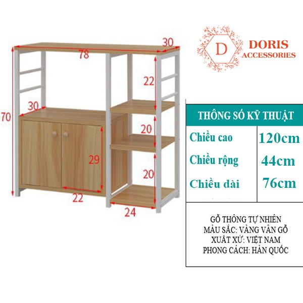 Kệ lò vi sóng nhiều ngăn 4 tầng, có ngăn tủ , chất liệu gỗ cao cấp l Kệ lò vi sóng 4 tầng lắp ghép DORIS ACCESSORIES