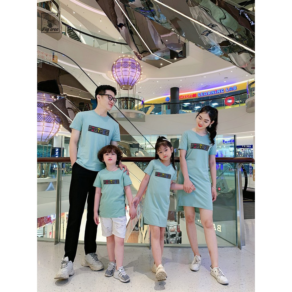Đồ gia đình thun màu xanh bạc hà FIG TREE