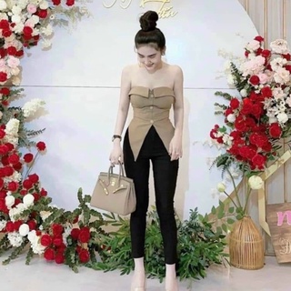Áo ống cúp ngực nhọn tà cài nút nhúm lưng kèm mút ngực cực xinh , chất kate nhật mềm mịn