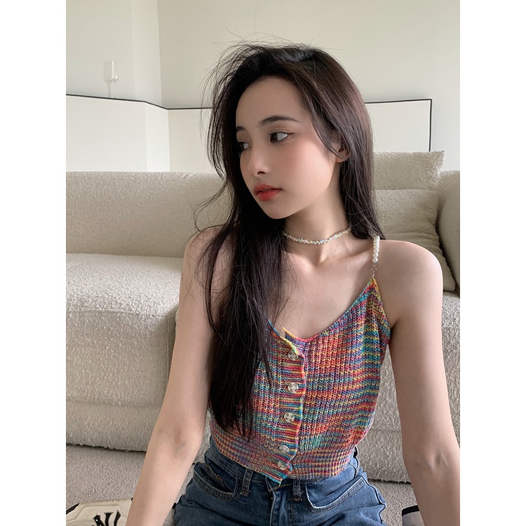 Porozi Áo hai dây croptop kiểu áo ống màu sắc thời trang phong cách Hàn Quốc cho nữ