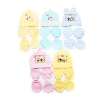 Combo 5 bộ nón kèm bao tay chân thêu cho trẻ sơ sinh