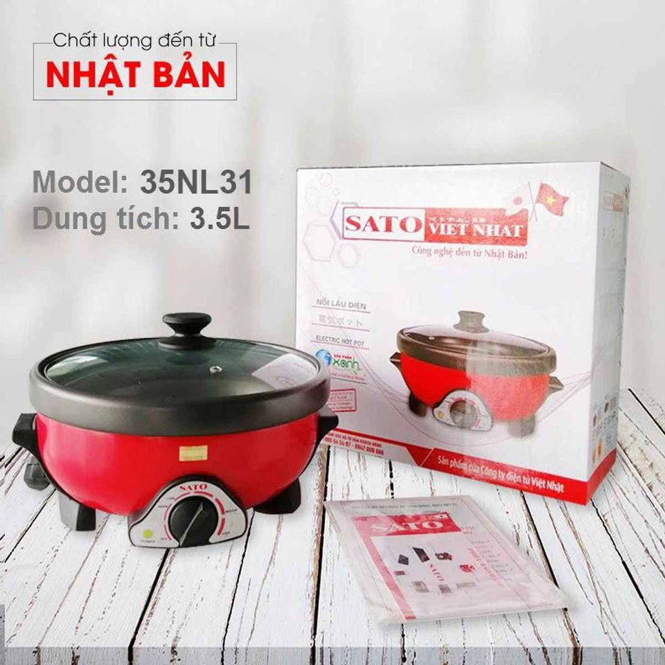 Nồi nấu lẩu,Nồi lẩu điện đa năng SATO 35NL31 Lẩu, Chiên. Xào, luộc... Dung Tích 5L/ 3.5L, bảo hành 12 tháng.