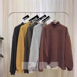 Áo nỉ kẻ cổ lọ tay bom