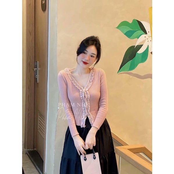 ÁO LEN BODY HỒNG DÀI TAY PHỐI BÈO