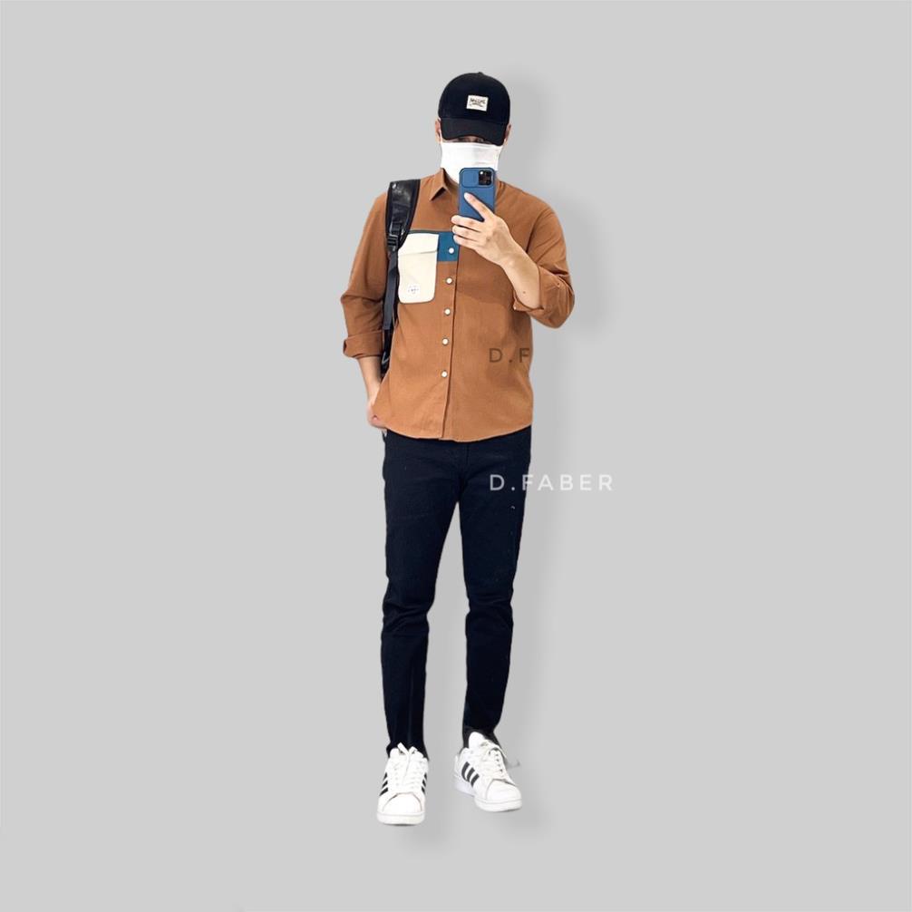 Áo Sơ Mi Đũi Nam Dài Tay phối màu túi cực đẹp phong cách trẻ trung