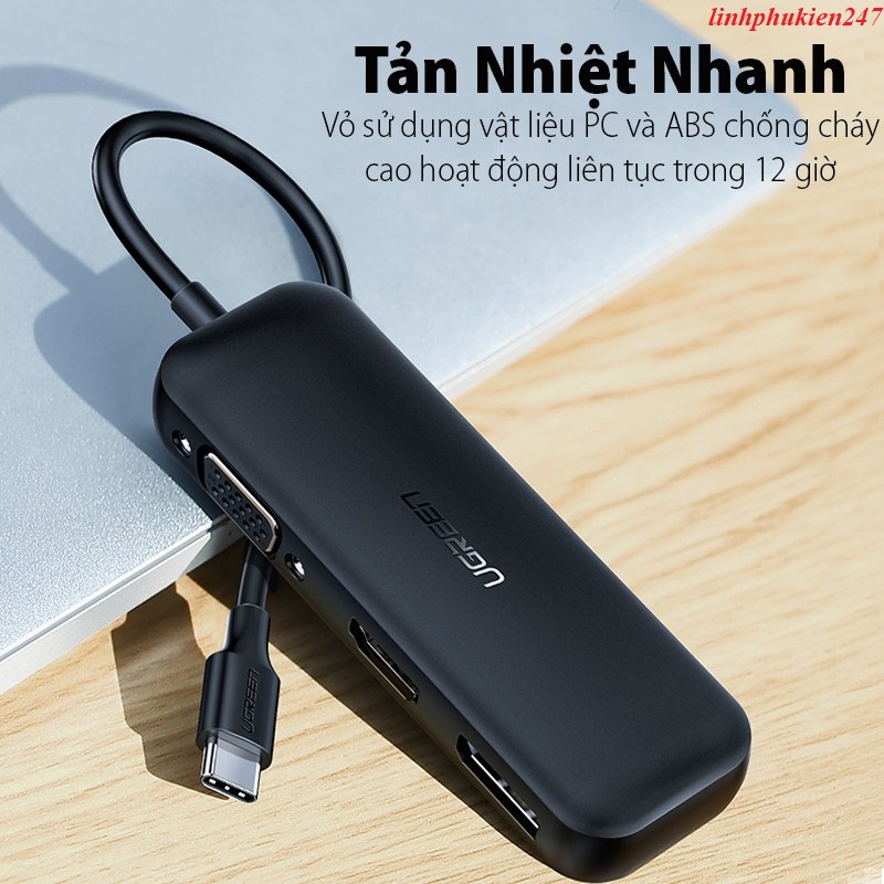 Thiết bị Hub chuyển đổi USB Type-C to DP/HDMI/VGA 3 in 1 Ugreen 60568 cao cấp