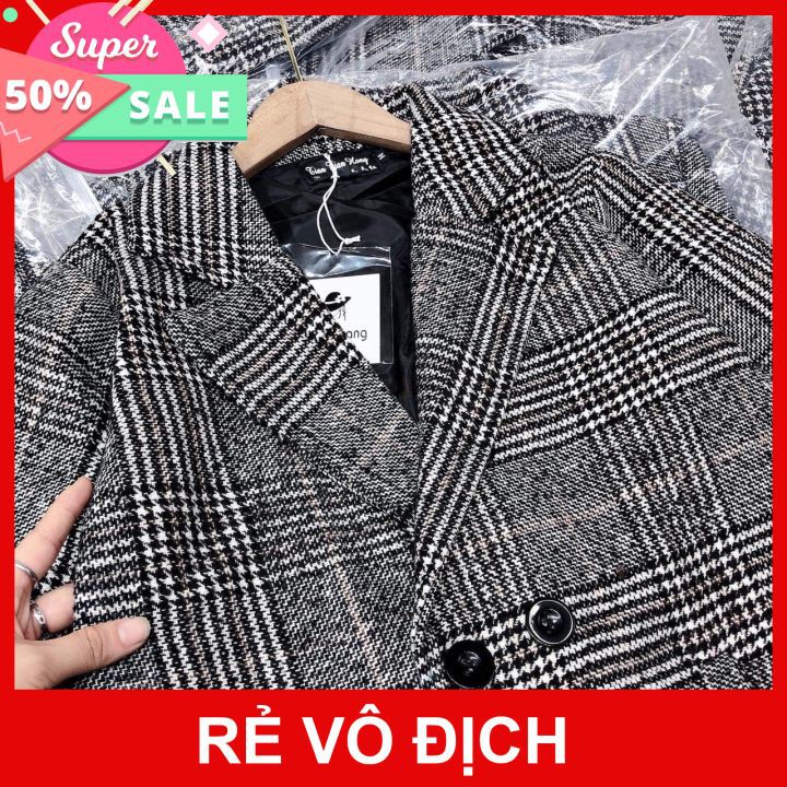 Áo Khoác Dạ Kẻ Đen 2 Lớp 🦋 Áo Choàng Nữ Dáng Hàn Quốc Siêu Xinh